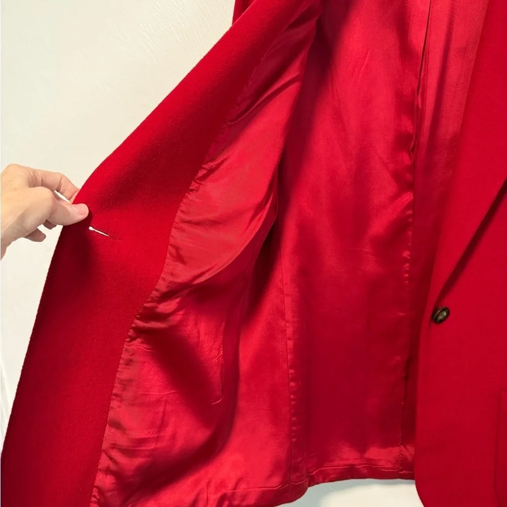 Elegant Red Wool Cashmere Blend Coat Women's Classic Dress Coat Size 14